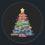 Lehrer Crayon Christmas Tree Lights Student Schoo Runder Aufkleber<br><div class="desc">Lehrer Crayon Weihnachtsbaum Lights Student School Xmas</div>