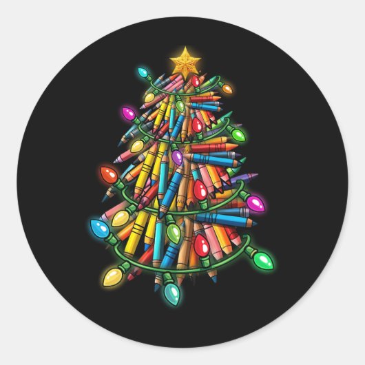 Lehrer Crayon Weihnachtsbaum Gestalt Lichtumgebung Runder Aufkleber (Vorderseite)
