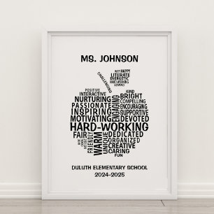 Lehrer-Dank-Typografie-Apfel-Wortwolke Poster