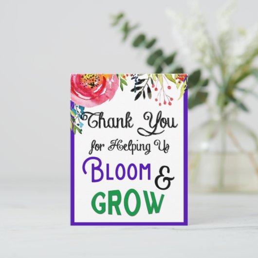 Lehrer Danke Karte, Bloom & Grow Vielen Dank (Stehend Vorderseite)