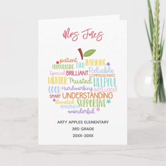 Lehrer danken Ihnen Ruhestand Wort Kunst Apfel Karte (Vorderseite)