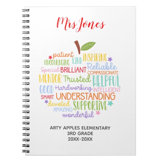 Lehrer danken Ihnen Ruhestand Wort Kunst Apfel Notizblock (Vorderseite)