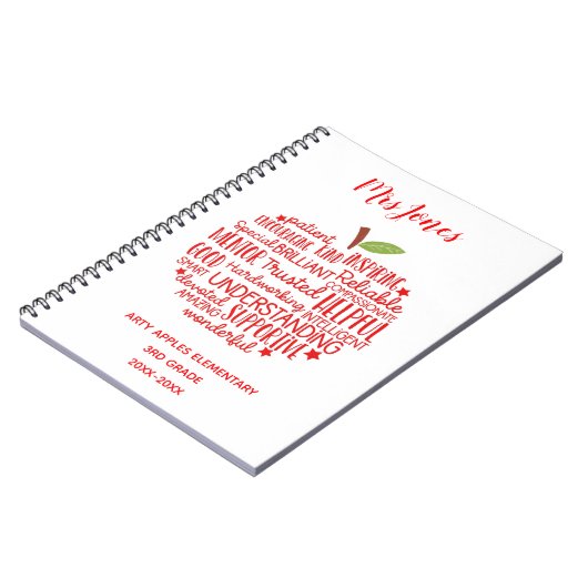 Lehrer danken Ihnen Ruhestand Wort Kunst Apfel Notizblock (Linke Seite)