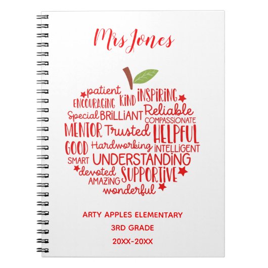 Lehrer danken Ihnen Ruhestand Wort Kunst Apfel Notizblock (Vorderseite)