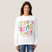 Lehrer der 2. Klasse Bunte Typografie Sweatshirt (Vorne ganz)