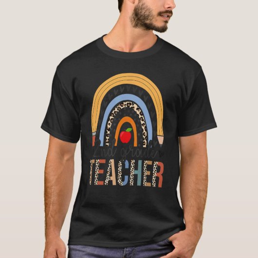 Lehrer der 2. Klasse Leopard Boho Regenbogen Zurüc T-Shirt (Vorderseite)