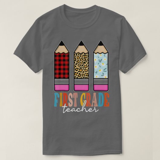Lehrer der ersten Klasse Funny Leopard Stift zurüc T-Shirt (Design vorne)