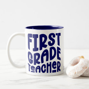 Lehrer der ersten Klasse Navy Blau Text Zweifarbige Tasse