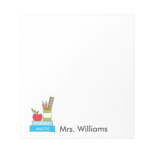 Lehrer-Editor mit Niedlichen Büchern und Apple Notizblock (Vorderseite)