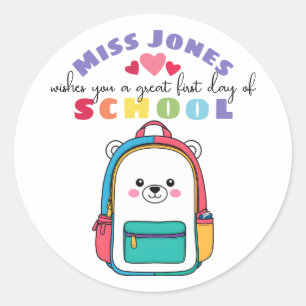 Lehrer erster Tag der Amtszeit Klasse begrüßen nie Runder Aufkleber