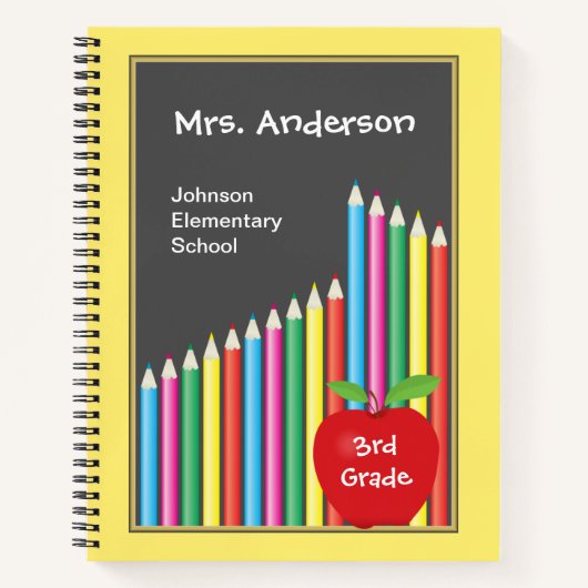 Lehrer Farbige Stifte und roter Apple Notizblock (Vorderseite)