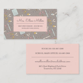 Lehrer | Feminine Sketch Pink/Taupe Schule Visitenkarte