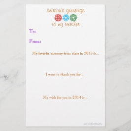 Lehrer-Feriengeschenkanmerkung 2013-2014 Briefpapier