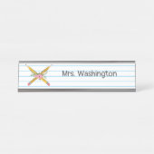 Lehrer Floral Yellow Pencils Notebook Streifen Schreibtischnamensplakette (Vorderseite )