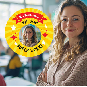 Lehrer-Foto-„Gut Gemacht!“-Sticker – Personalisier Runder Aufkleber