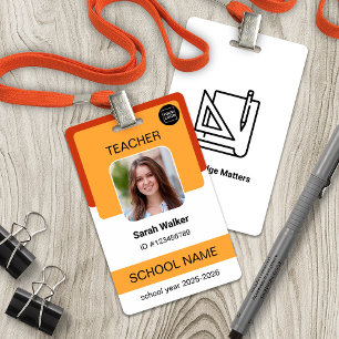 Lehrer-Foto-ID-Ausweis Schulpersonal Gelb Orange Ausweis