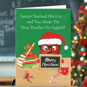 Lehrer Frohe Weihnachten Süßer Apfel auf dem Tisch Karte