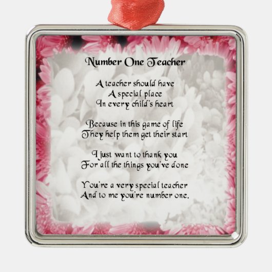 Lehrer-Gedicht - rosa Blumenrand Entwurf Silbernes Ornament (Vorne)