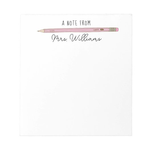 Lehrer Geschenk Illustriert rosa Bleistift-Editor Notizblock (Vorderseite)