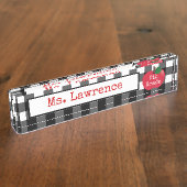 Lehrer-Gingham-Schreibtisch-Nummernschild Namensplakette (Seite)