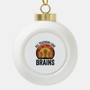 Lehrer Halloween Gehirne Vintage Vektor Design_1 Keramik Kugel-Ornament