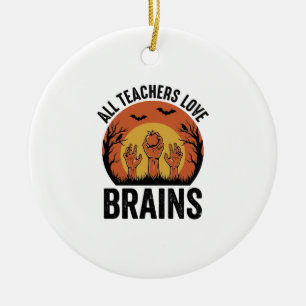 Lehrer Halloween Gehirne Vintage Vektor Design_1 Keramik Ornament