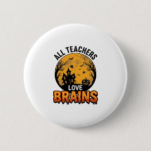 Lehrer Halloween Liebe Gehirne Vintage Design_1 Button