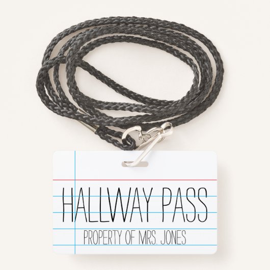 Lehrer - Hallway Pass Ausweis (Vorderseite mit Schlüsselband)