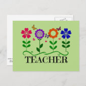 Lehrer, Herz und Blume und Hübsche Schmetterlinge Postkarte (Vorne/Hinten)