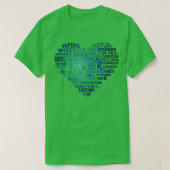 Lehrer Herz Word Cloud Blue T-Shirt (Design vorne)