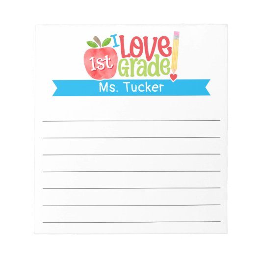 Lehrer I Liebe 1. Klasse Niedlicher Apple-Stift Notizblock (Vorderseite)