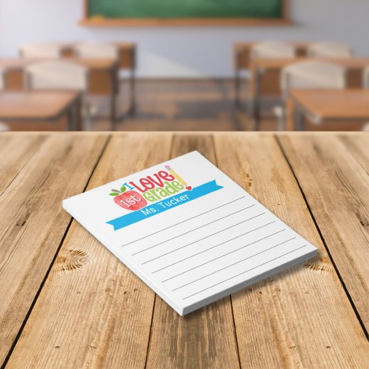 Lehrer I Liebe 1. Klasse Niedlicher Apple-Stift Notizblock