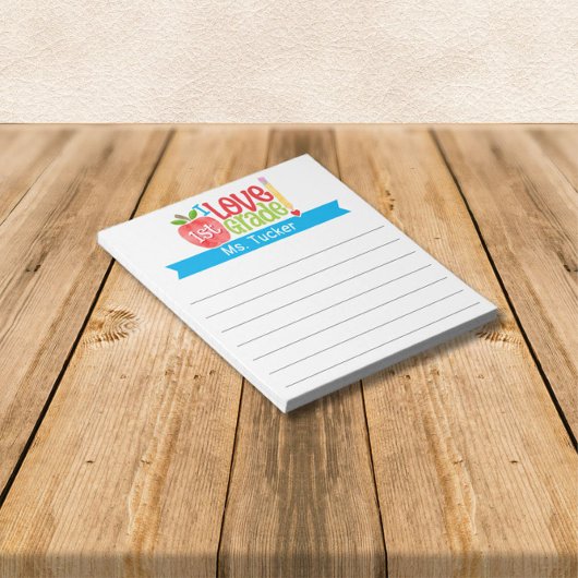 Lehrer I Liebe 1. Klasse Niedlicher Apple-Stift Notizblock