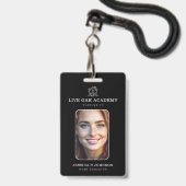 Lehrer-ID-Abzeichen | Minimalistisch Schwarz Ausweis (Vorderseite mit Lanyard)