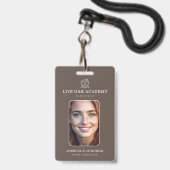 Lehrer-ID-Abzeichen | Minimalistisch Taupe Ausweis (Vorderseite mit Schlüsselband)