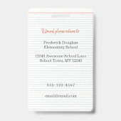 Lehrer-ID-Abzeichen mit Foto, Schulunterricht Ausweis (Back)