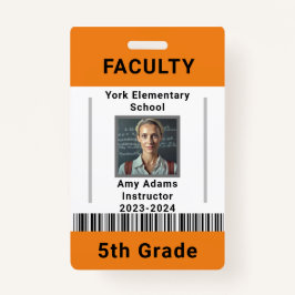 Lehrer-ID-Abzeichen Vorlage W/ Barcode Orange Ausweis