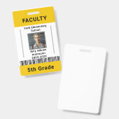 Lehrer-ID-Abzeichen Vorlage W/ Strichcode Gelb Ausweis (Front & Back)