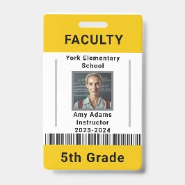 Lehrer-ID-Abzeichen Vorlage W/ Strichcode Gelb Ausweis
