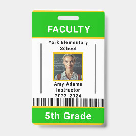 Lehrer-ID-Abzeichen Vorlage W/ Strichcode Grün Ausweis