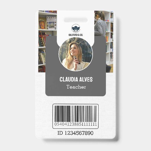 Lehrer-ID-Karte | Graue Collage School ID Card Ausweis (Vorderseite)