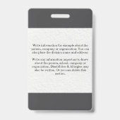 Lehrer-ID-Karte Name Schule Vorlage Foto-Abzeichen Ausweis (Rückseite)