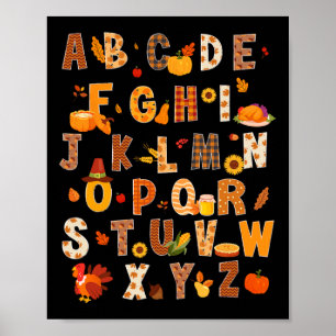 Lehrer Kids Alphabet Türkei Pumpkin Herbst Danke Poster