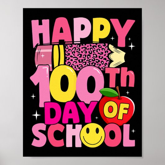Lehrer Kinder glücklich 100. Schultag Rosa Leopa Poster (Vorne)