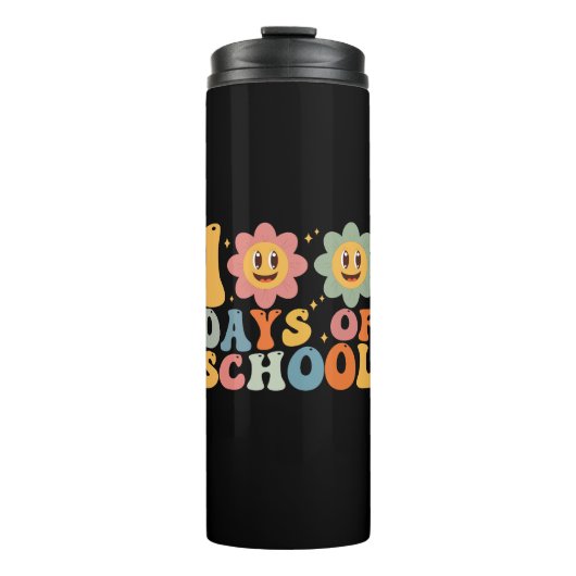 Lehrer Kinder Retro Groovy 100 Tage 0f Schule Thermosbecher (Vorderseite)