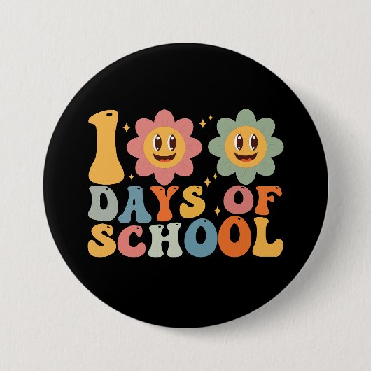 Lehrer Kinder Retro Groovy 100 Tage Schule Button (Vorderseite)