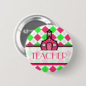 Lehrer-Knopf-- rosa und grüne Raute Button (Vorne & Hinten)