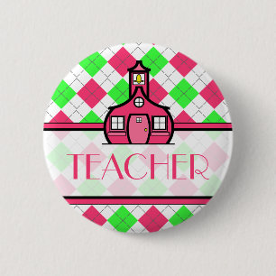 Lehrer-Knopf-- rosa und grüne Raute Button