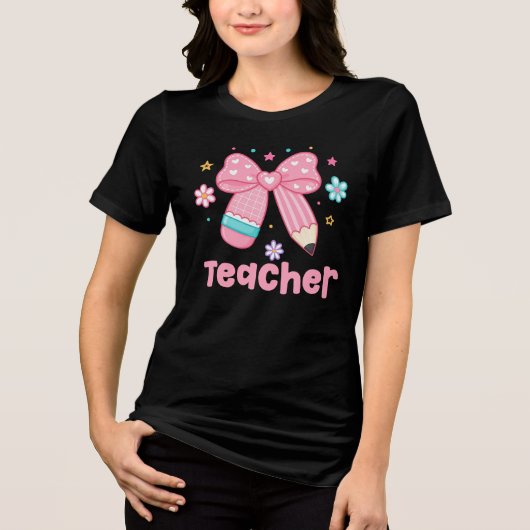 Lehrer, Kokette Bleistift-Schleife Tri-Blend Shirt (Vorderseite)