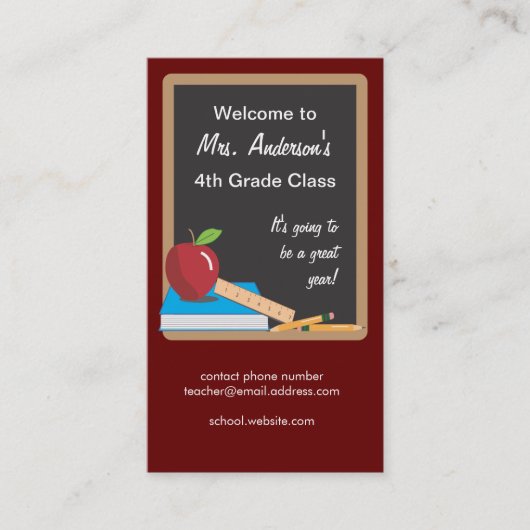 Lehrer-Kontakt-Karte auf einer Tafel Telefonnummerkarte (Vorderseite)